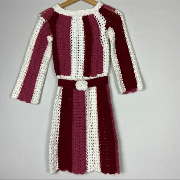 VINTAGE striped crochet mini sweater dress long sleeve - Picture 2 of 7